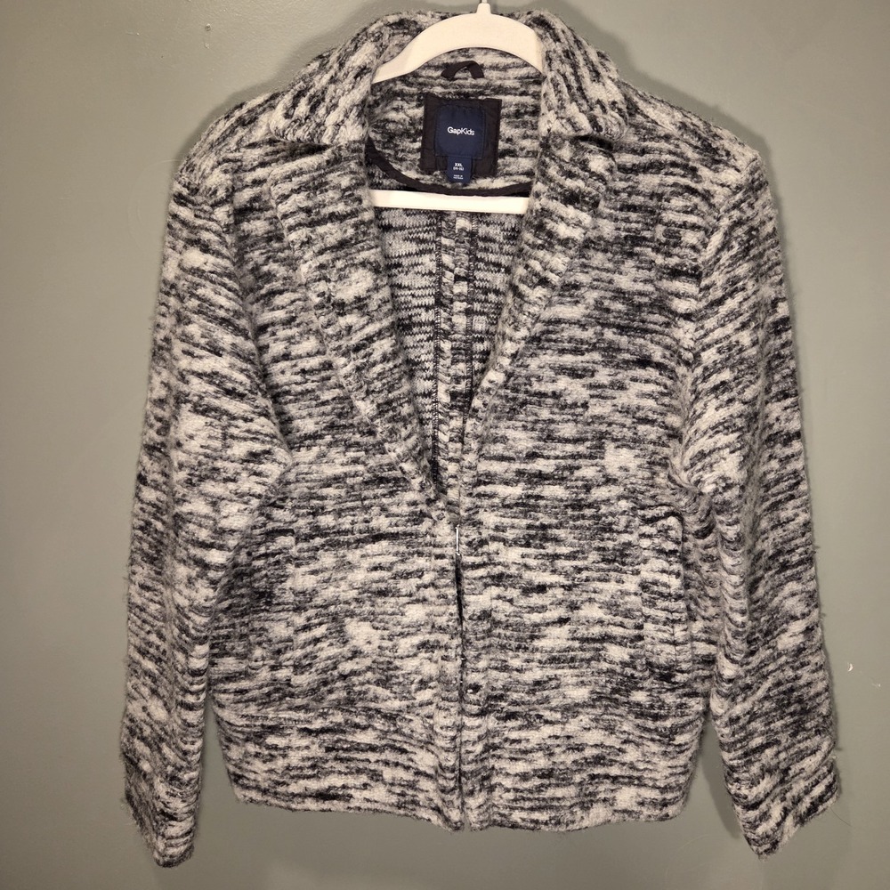 Gap Kids Wool Blend Sweater Jacket, Girl's Size XXL 14/16, Gray & Black